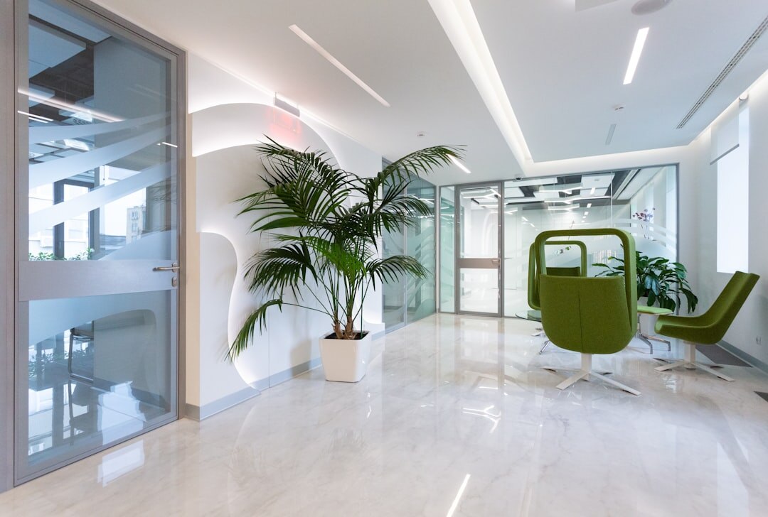 Modern reception area of a media production office